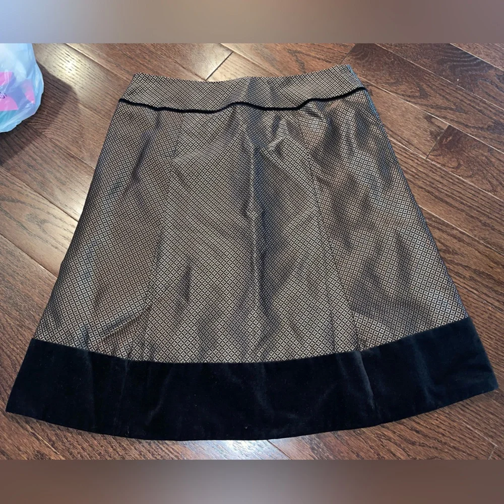 Ann Taylor Holiday Party Skirt Sz 6P Gold & Black Velvet silk blend Lined Flare